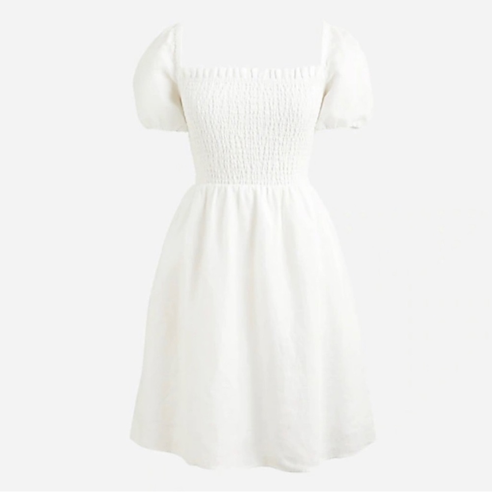 J. Crew White Linen Puff sleeve Smocked Dress sz 2x
